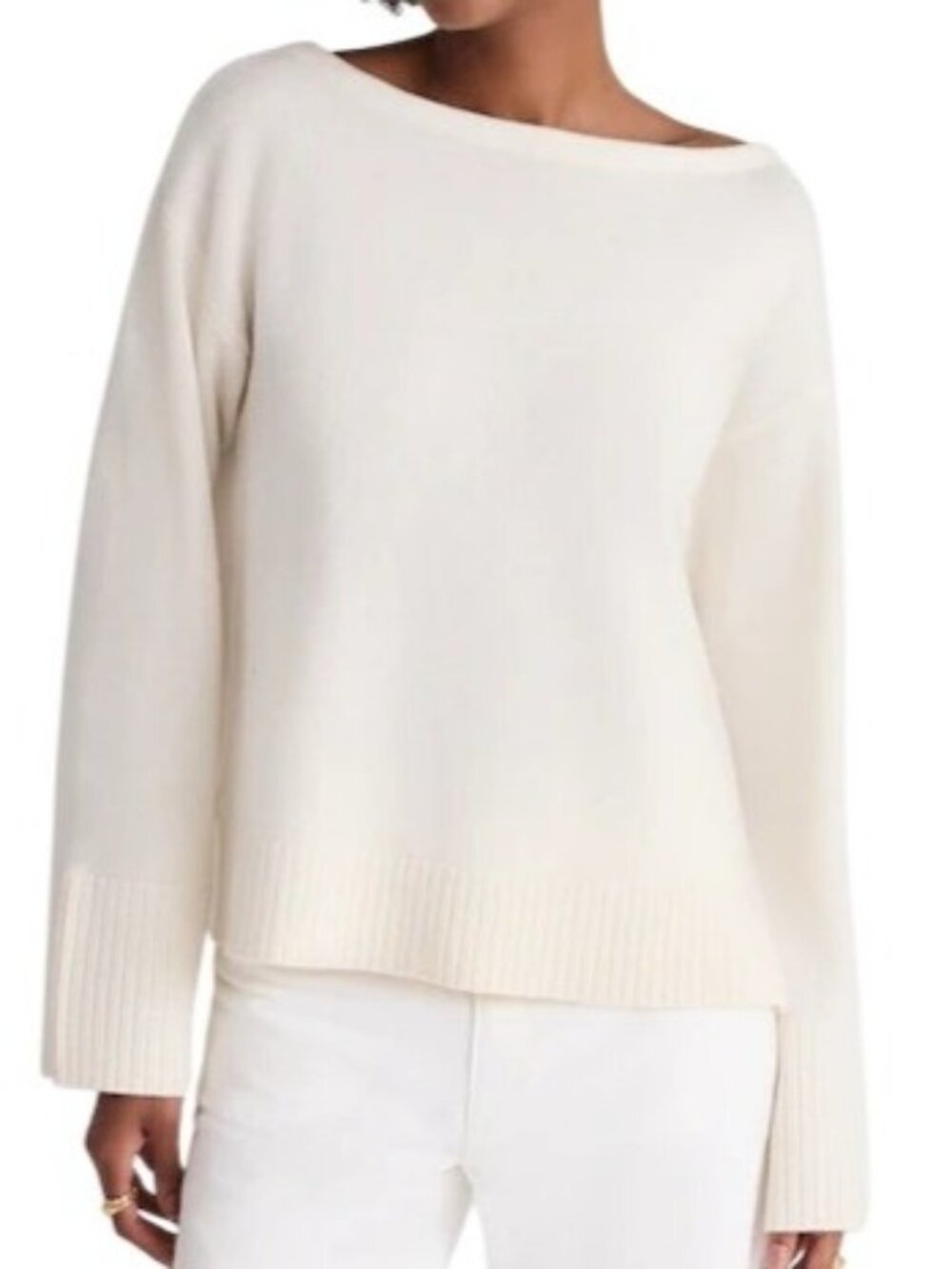 Madewell Wide-Cuff Boatneck Sweater in Merino Wool~Size S~Winter White NWT L3 29